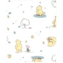 NoJo Disney Winnie The Pooh Classic Pooh 100% Cotton Fitted Mini Crib Sheet In Ivory, Butter, Aqua And Orange