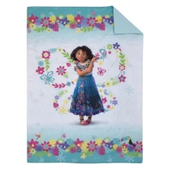 Disney Encanto Tropical Delight Pink And Aqua Flowers And Butterflies 4 Piece Toddler Bedding Set