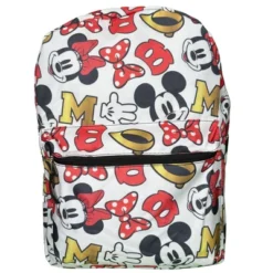Disney Mickey Minnie Mouse All Over Print 16" Backpack W/ Front Pocket White