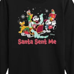 Boys' - Disney - Mickey, Minnie, & Pluto Santa Sent Me Christmas Long Sleeve Graphic T-Shirt