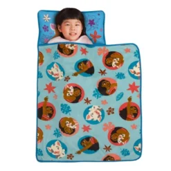 Disney Moana Free As The Ocean Aqua, Orange, And White, Pua Pig And Hei Hei Chicken Tropical Toddler Nap Mat