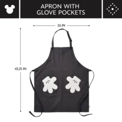 Disney Home Monochrome Adjustable Apron With Glove Pockets Black